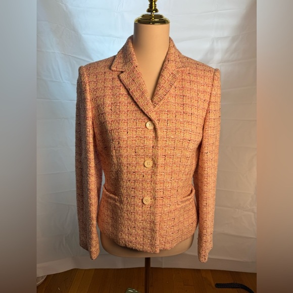 Ann Taylor Petites Pink and Cream Blazer Tailored Tweed - Picture 2 of 7